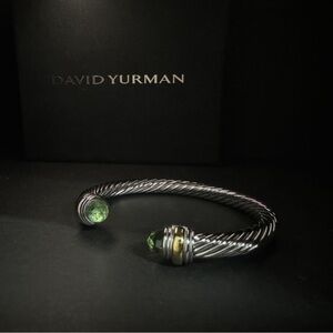 David Yurman Silver Cable Bracelet with Green Gemstones